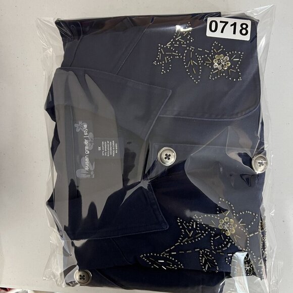 Susan Graver Womens 1X Metal Floral 3D Embellished Jacket Pockets Art To Wear - Picture 16 of 16